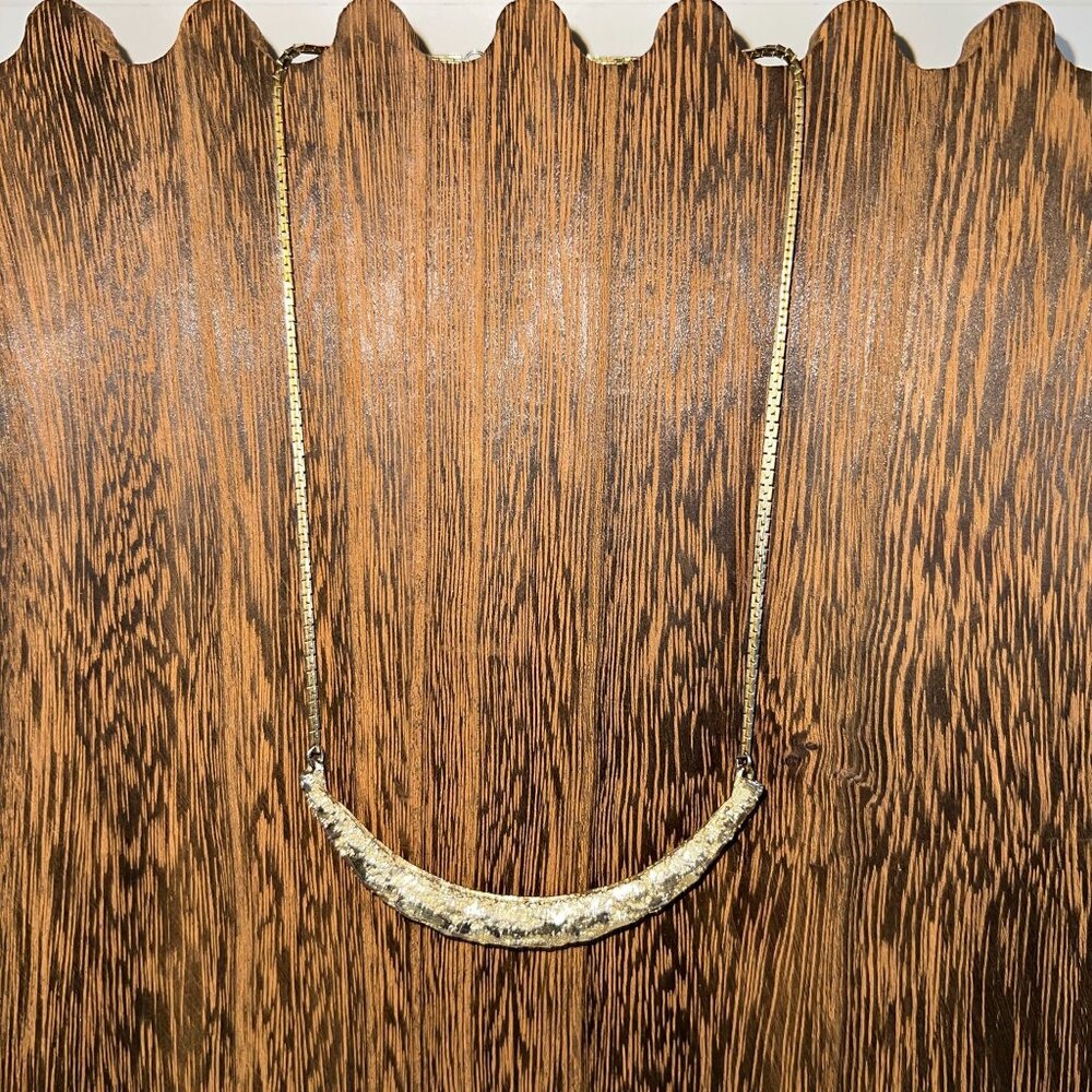 Gold Textured Crescent Pendant Necklace On Chain